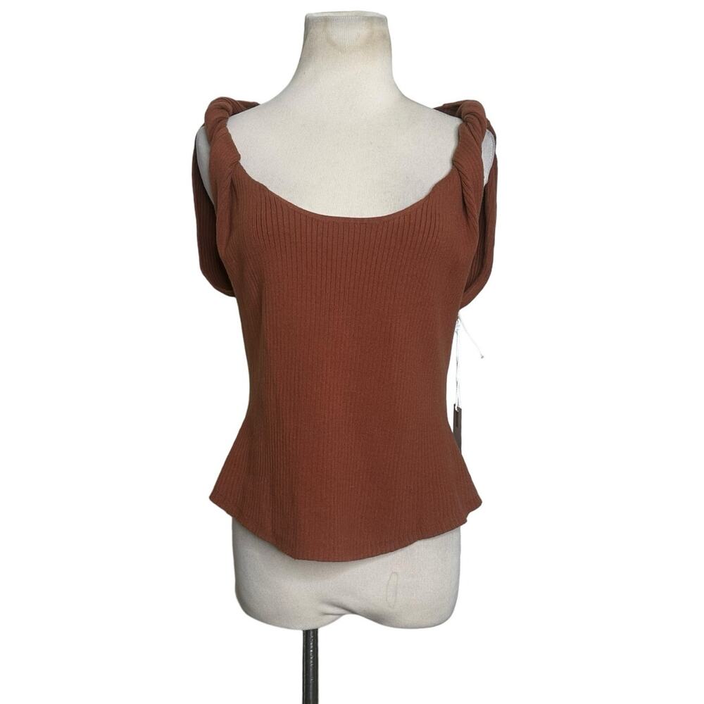 Good American Twisted Strap Brown Ribbed Knit Tank Top size 5/6 - 2XL